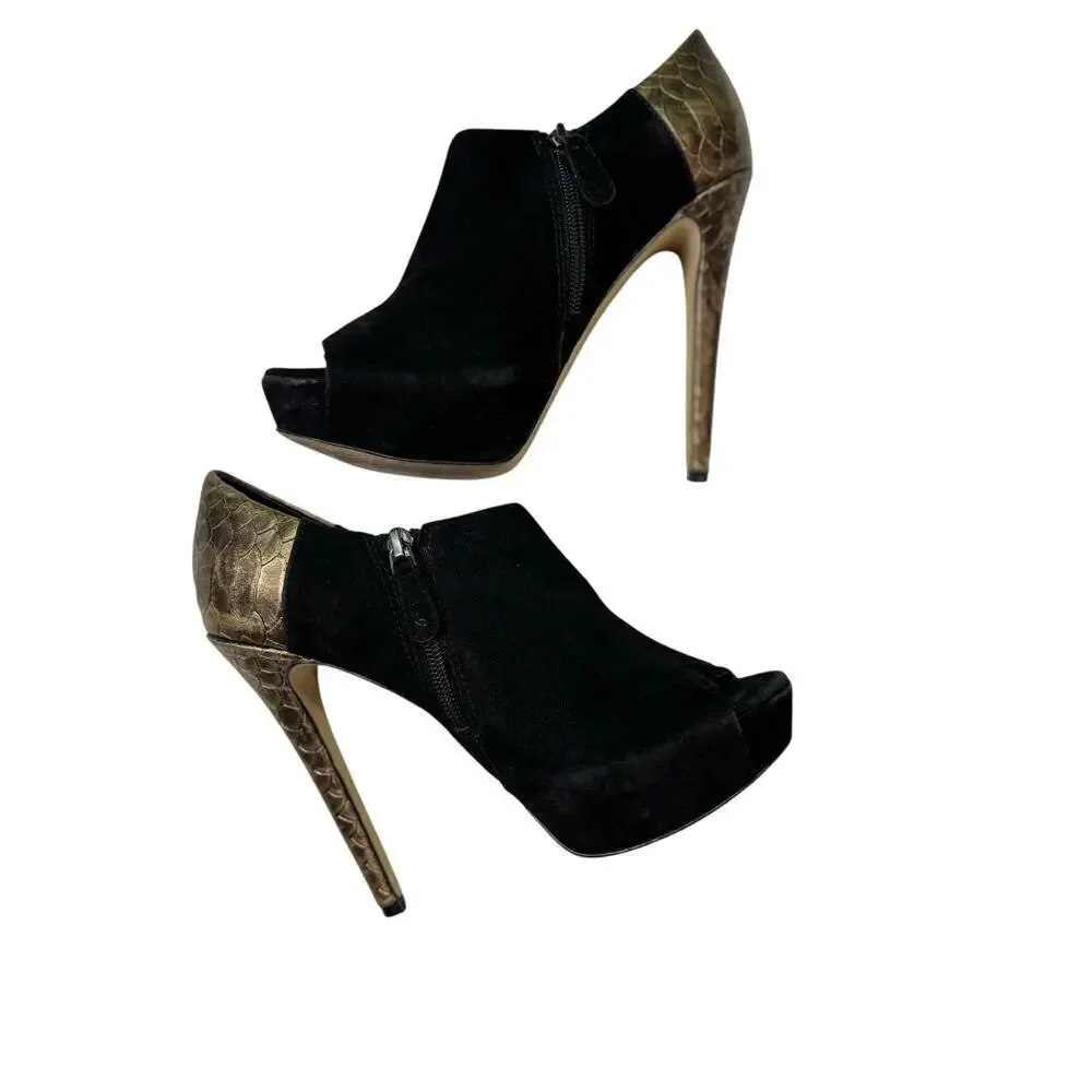 Boutique 9 Colton Black Suede Nine West Snake Gold Platform High Heels Size 6